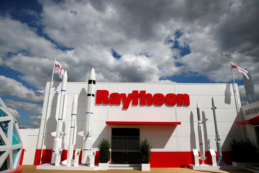 The Raytheon stand is seen at the 53rd Internatio<em></em>nal Paris Air Show at Le Bourget Airport near Paris, France June 21, 2019. REUTERS/Pascal Rossignol/File Photo