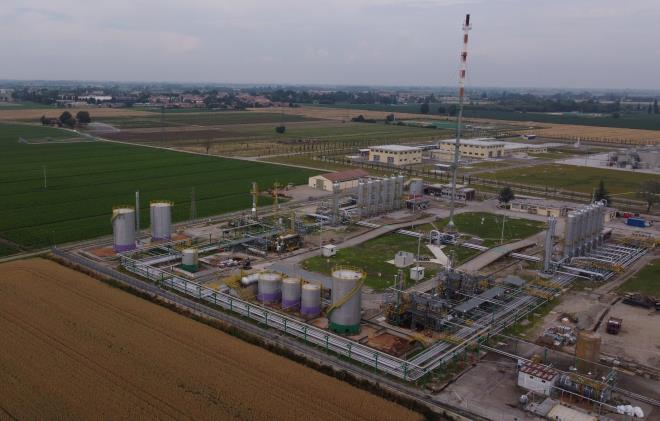 An aerial view of the SNAM underground gas storage facility in Minerbio, Italy, June 11, 2021. Picture taken with a drone on June 11, 2021.   REUTERS/Alex Fraser