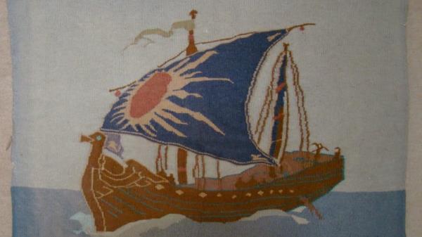 Dun Emer tapestry c. 1930 after an earlier design by Mary Galway Houston. Image: Mo<em></em>nksgrange Archives.