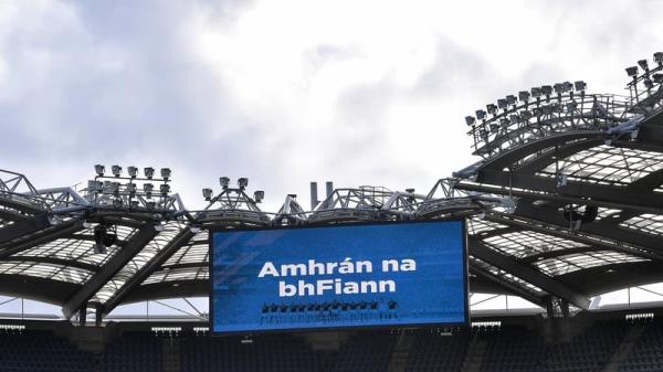 It's extremely rare for hurlers to remove their helmets for the natio<em></em>nal anthem. Photo: Getty Images